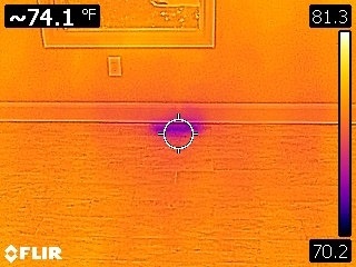 thermal image of supply register covered over with flooring