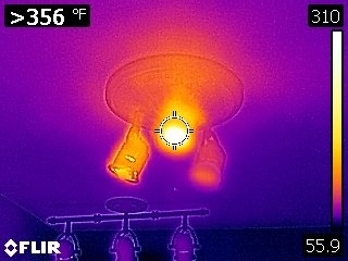 thermal image of overheating electrical light fixture
