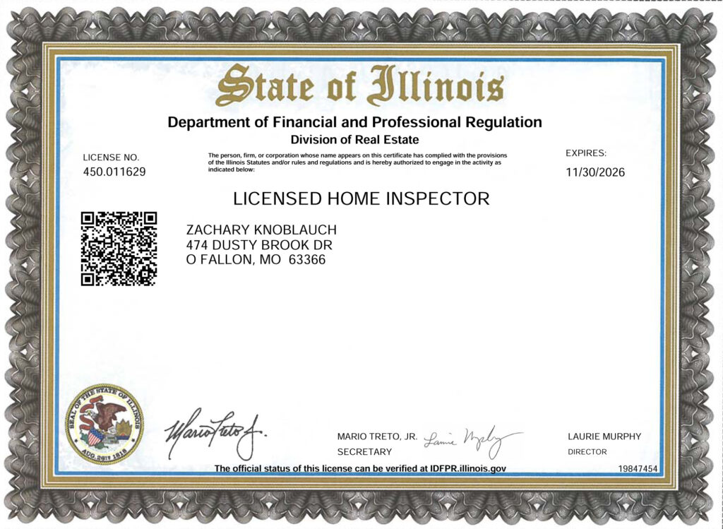 Zachary Knoblauch Home Inspection License